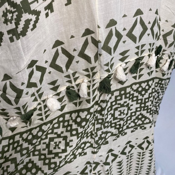 Lovestitch Olive Green Tribal Print Tassel Maxi Dress Handkerchief Hem S/M NEW - Picture 10 of 10